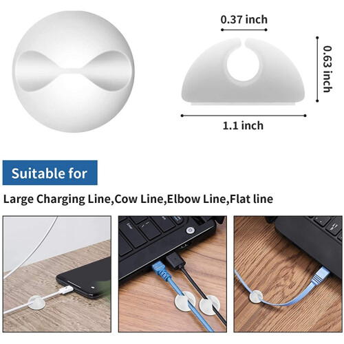 Desktop Cable Organizer, Data Cable Holder, Wire Clamp, 8 Pieces, Cable Clamp, Self-Adhesive Wire Rack, Wire Clamp White 1