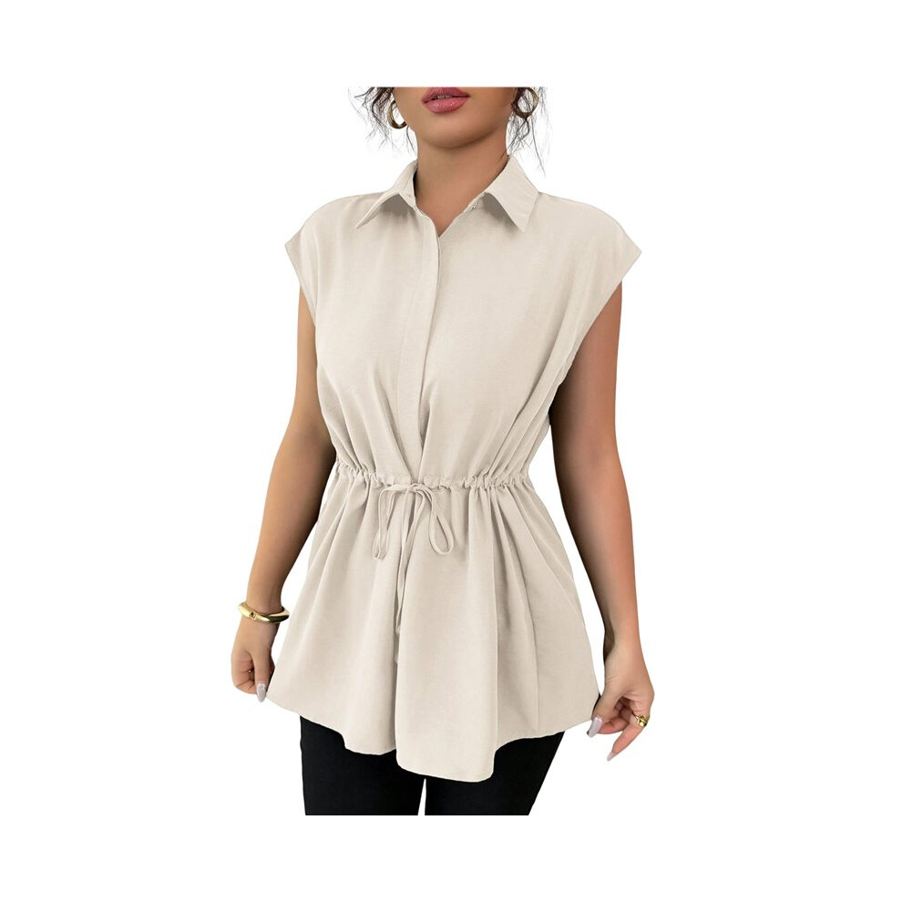 Camicette Da Donna Con Bottoni, Camicette Estive Casual Con Peplo, Camicette Eleganti In Chiffon Da Lavoro Colore Albicocca Xl