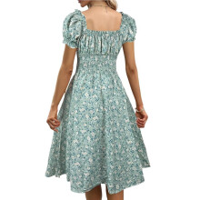 Women'S Summer Dresses V-Neck Smocked Floral Puff Short Sleeve Floral Party Dress Green XXL