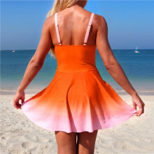 Traje de Baño de una Pieza para Mujer, Estilo Bikini Monokini con Falda de Color Degradado Degradado Naranja XXL