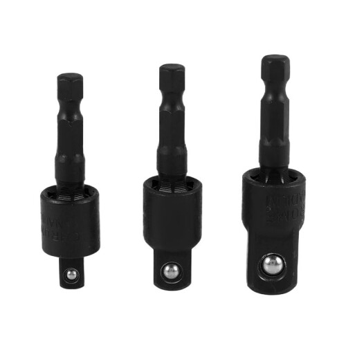 3PC Wobble Socket Adapters Universal Joint Swivel Socket Set, 1/4 Inch Hex Shank to 1/4 3/8 1/2 Square Socket Drives