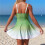Dames Eendelig Badpak met Kleurverloop en Rokje, Monokini Bikini Model Groene Gradiënt XL 8