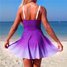 Maiô Feminino de uma Peça com Saia em Degradê, Estilo Monokini Gradiente Roxo XL