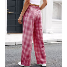 Womens Striped Gingham Pants 2026 Pajama Lounge Boxer Pants Cute Comfy PJ Bottoms with Pockets Wine Red XXL
