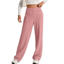 Womens High Waist Button Stretchy Pants Straight Leg Office Dress Pant Casual Trousers with Pocket 4XL