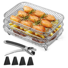 Air Fryer Rack for Dual Air Fryer, Stackable Stainless Steel Dehydrator Rack, Rectangle Air Fryer Accessories
