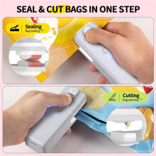 Bag Sealer , 3 in 1  Bag Sealer Heat Seal with Cutter & Magnet,Rechargeable  Chip Bag Vacuum Sealer Machine Grey