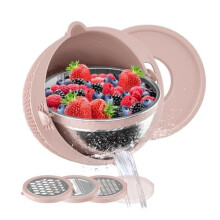Colander with Mixing Bowl Grater Set Colander Bowl Fruit Strainer Bowl Colanders&Food Strainers Rotatable Kitchen Bowl-A