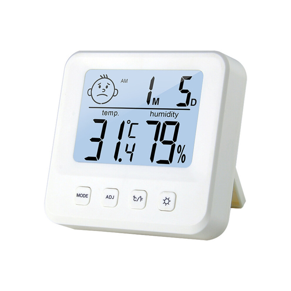 White Digital Indoor Thermometer Hygrometer With Lcd, Backlight, Alarm Â 837823Mm