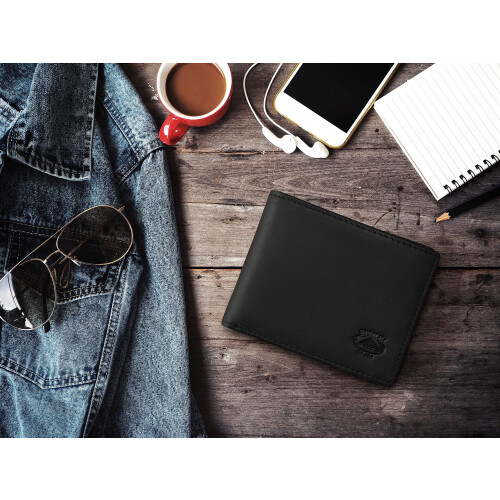 Stealth Mode Men's Leather Bifold Wallet with RFID Blocking (Black) 2