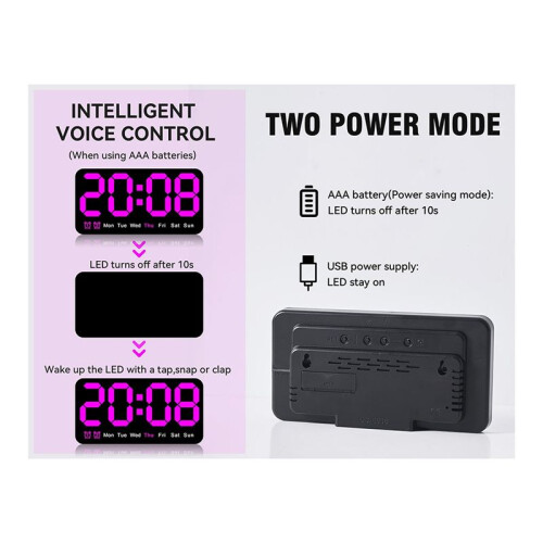 Relógio de Parede Digital , 9,5 Polegadas, Despertador LED com Dígitos Grandes, DST, para Sala de Estar, Quartos, Decoração de Sala de Aula, 1