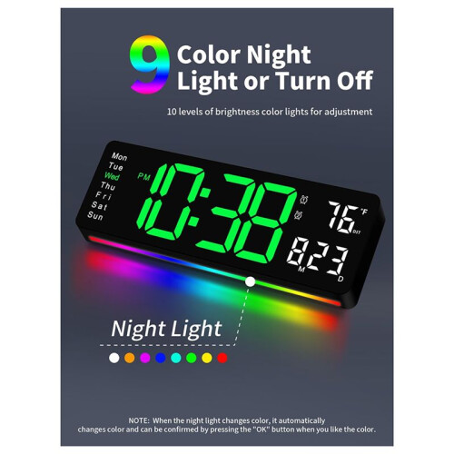 Digital Wall Clock, Large Display Digital Clock with Remote Control,for Living Room, Bedroom, Decor, Gift for Elderly 1