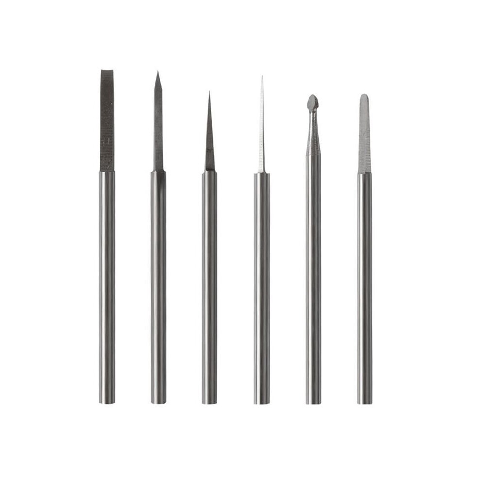 6Pcs Tungsten Steel Engraving Carving Knife Set Sword Shaped 2.35Mm Shank Olive Amber End Mill Router Bit 4712733493580