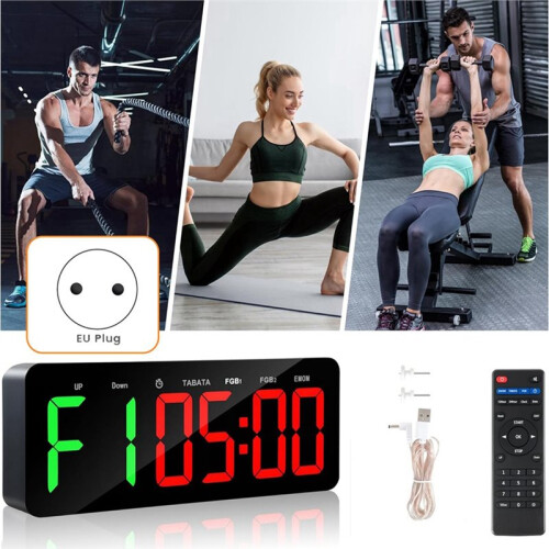 Gym Timer Clock for /FBG/EMOM - Large Workout Clock for Home Gym with Remote Control, Count Down &  EU Plug 2