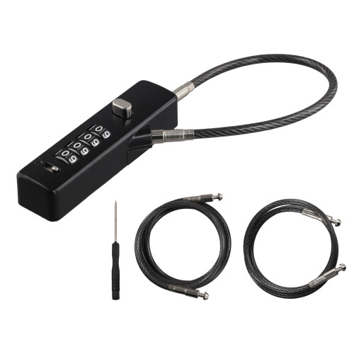 Cable Locks with Combination, 4-Digit Combination Lock with 3 Replaceable Different Lengths Steel Rope, for Cabinets