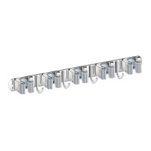 Stainless Steel Wall Mount Bracket 5 Racks and 4 Hooks Broom Organizer Tool Rack for Home Kitchen Garage Gray