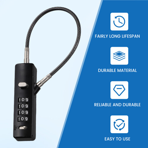 Cable Locks with Combination, 4-Digit Combination Lock with 3 Replaceable Different Lengths Steel Rope, for Cabinets 1