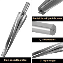 7 Degree Joint Tapered Reamer,Speed Steel Tapered Joint Reamer Tool with 1/2 Inches Toolholder,W6542