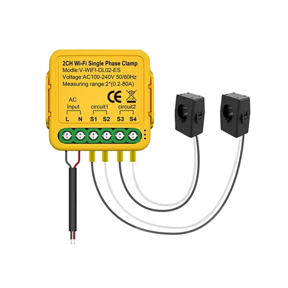 Tuya Wifi Power Meter With Current Transformer Sensor Clamp 80A Meter,2Ch 4714182170227