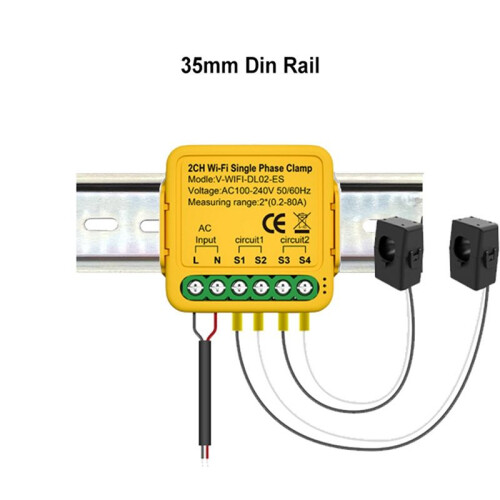 Tuya Wifi  Power Meter with Current Transformer Sensor Clamp 80A  Meter,2CH 2