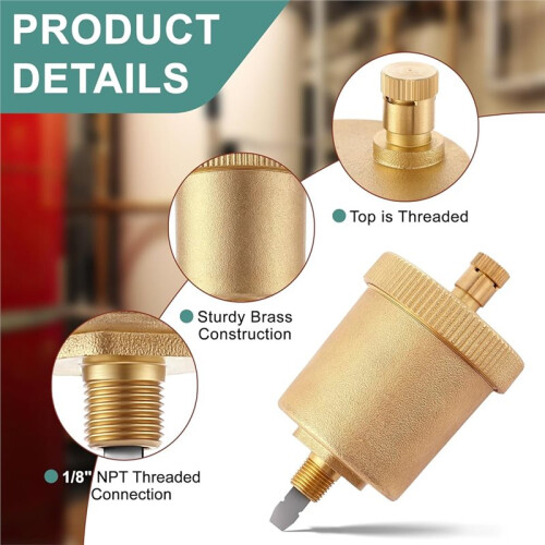 2 Pack 1/8 Inch Automatic Air Vent Valve, Automatic Air Bleed Vent, Float Valve for Hot Water Radiators Heating System 2