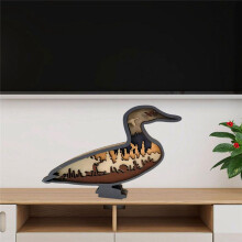 Multi-Layer Carved Duck, Silhouette Duck Statue, Suitable for Bedroom Desktop Home Shelf Wood Animal Duck Crafts