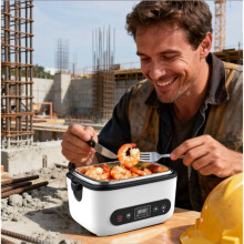 Cordless Electric Lunch Box-12000mAh Rechargeable Portable Food Warmer with 5-Sided Heating,for Office,Outdoors White