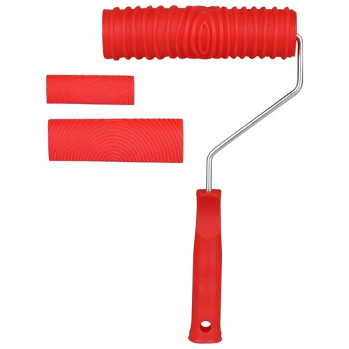 Paint Roller, Paint Pattern Roller, Wood Grain Tool Kit, Wood Graining Maker Tool with Handle for Wall Wood Decoration 1