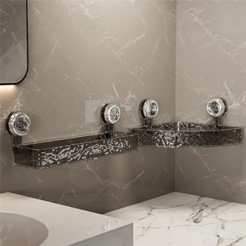 No-Drill, Light Luxury Style Glacier Pattern Suction Cup Shelf,Bathroom Shower Organizer Gray Long Style 1
