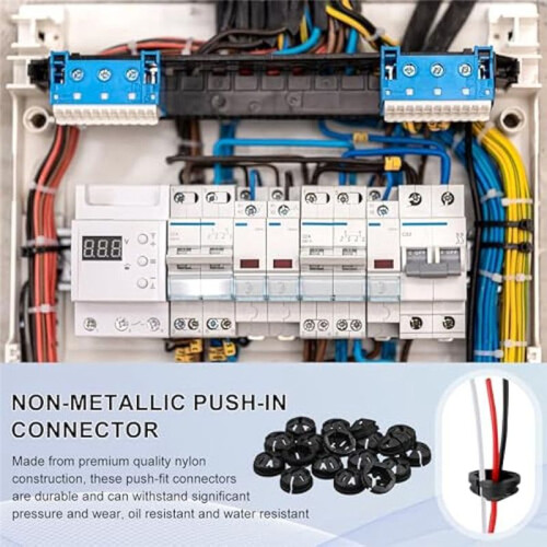 Conectores de Cabo Push-In de 100 Unidades, Botão de Conector Push-In de 3/8 Polegadas Braçadeiras de Cabo NM Push-In para Nocautes de 1/2 Polegada 2