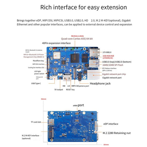 Development Board Module for Orange Pi 3B Development Board Orange Pi 3B Quad Core RK3566 Support EMMC Module,RAM 4GB 2