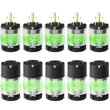 5 Set Lighted Extension Cord Ends, 15A 125V Extension Cord Replacement Ends 3 Prong, Lighted Plug and Connector US Plug