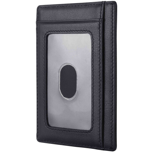 Travelambo Front Pocket Minimalist Leather Slim Wallet RFID Blocking Medium Size, Black Matte, One Size, Minimalist 2