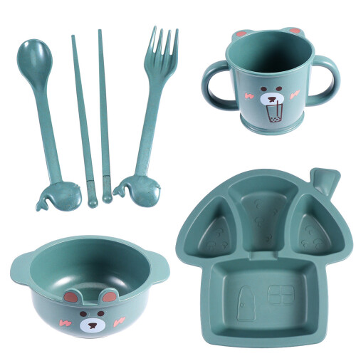 1Set Kinder-Essgeschirr Set Mit Essbesteck, Grün, Für