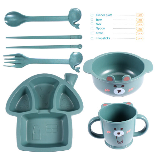 1Set Kinder-Essgeschirr Set Mit Essbesteck, Grün, Für 1