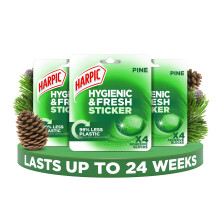 Harpic Hygienic Fresh Sticker Adhesive Toilet Block, Pine, Pack 3 x 4 Stickers,