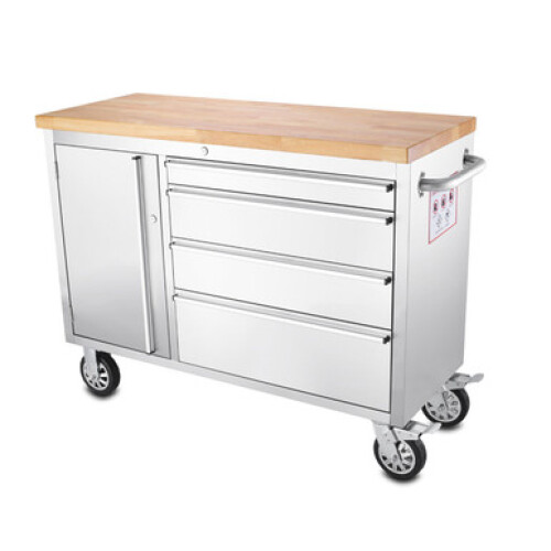 48" Stainless Steel 4 Drawer Tool Cabinet & Workbench