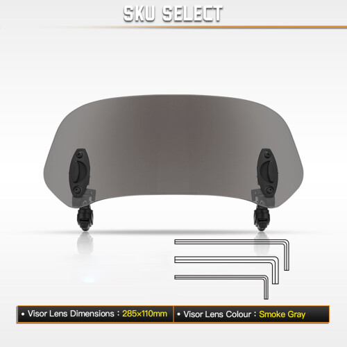 Universal Motorcycle Wind Deflector 28.511cm Smoke Gray Adjustable Clip On
