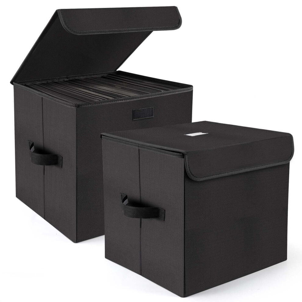 Alavisxf Xx 12-Inch Vinyl Record Storage Box, Nylon Foldable And Stackable Set Of 2 Vinyl Lp Storage Organizer Case With Lid And Handles Can Hold 180 5002613075548