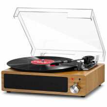 Record Player, FYDEE Vinyl Record Player with Built-in Speakers, Turntable for Vinyl Records, Belt-Drive 3-Speed (33/45/78 RPM) Bluetooth Player, Supp
