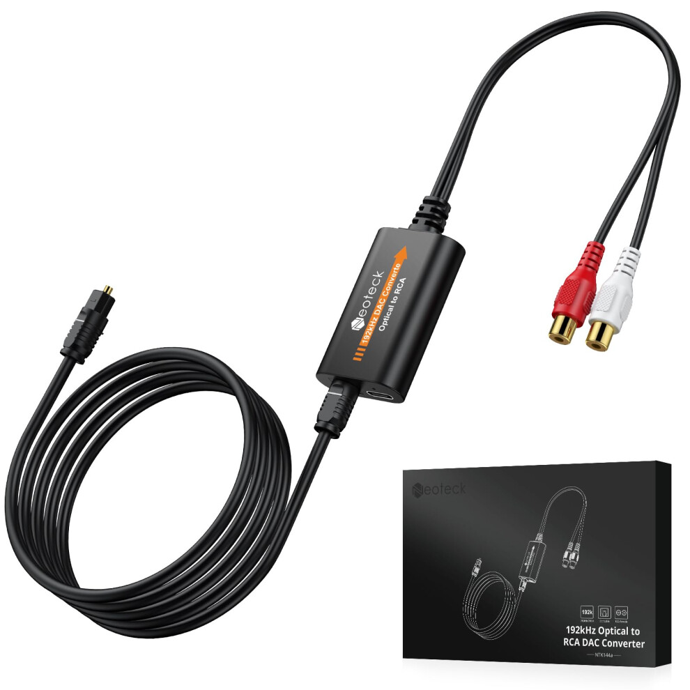 Neoteck 1.2M 192Khz Optical To Rca Converter, Digital To Analog Audio Converter With Built-In Audio Amplifier Chip, Optical To Rca Adapter For Hdtv, 5007735023880