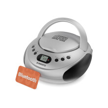 Portable Bluetooth CD Boombox with FM radio | CD, CD-R, CD-RW | 30 Presets | Easy Controls, LED Display, Headphone Jack | OAKCASTLE CD250 (Silver)