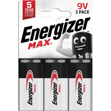 Energizer Max - 9V Battery (3 Pack) - Nine Volt Alkaline Block Batteries - Reliable Power for Fire Alarms, Smoke Dectors, Radios, Toys - 100% Recycla
