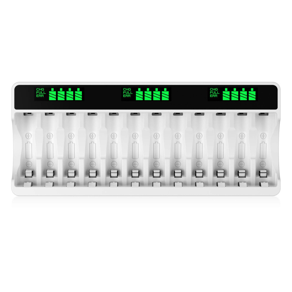 Hiquick 12 Slots Lcd Battery Charger For Aa & Aaa Rechargeable Batteries, Type C Input(5V 2A), Battery Detection Technology 5006727238905