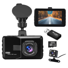 Dash Cam, Podazz Front and Rear 1080P FHD Dash Camera for Car 32GB SD Card Included, 3''IPS Screen,170 Wide Angle,24H Parking Monitor,Super Night Vi