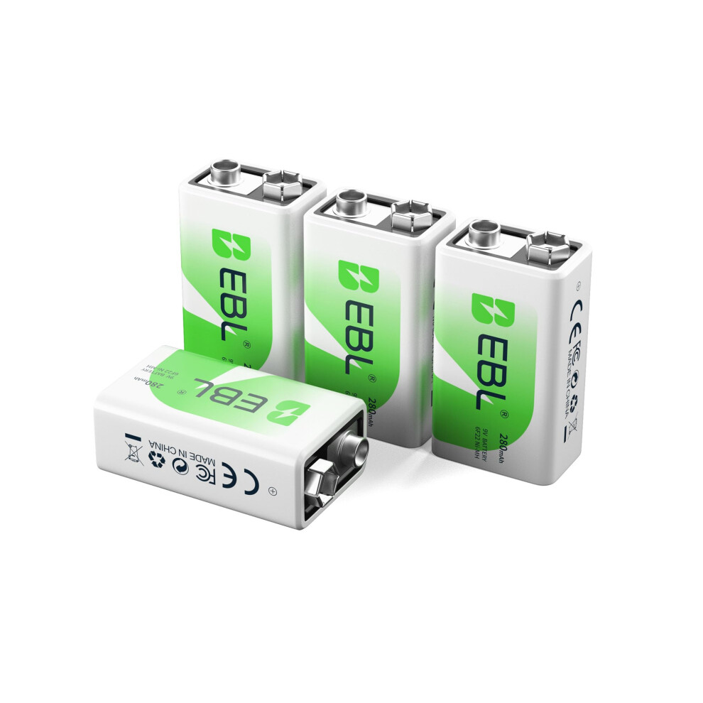 Ebl 9V Rechargeable Battery, 280Mah Ni-Mh Pp3 6F22 Rechargeable Batteries (4 Counts) 81646456