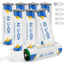 Rechargeable Lithium AA Batteries with 4 in 1 USB-C Charging Cable, 1.5v 1200mAh AA Size Li-ion Battery for Xbox,Toys(8 Pack)