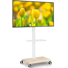 5Rcom TV Stand on Wheels for 27-55 Inch TV, Mobile TV Cart Trolley TV Stand Height Adjustable Swivel with Wood Base Max VESA 400x400mm Holds 35kg Bei