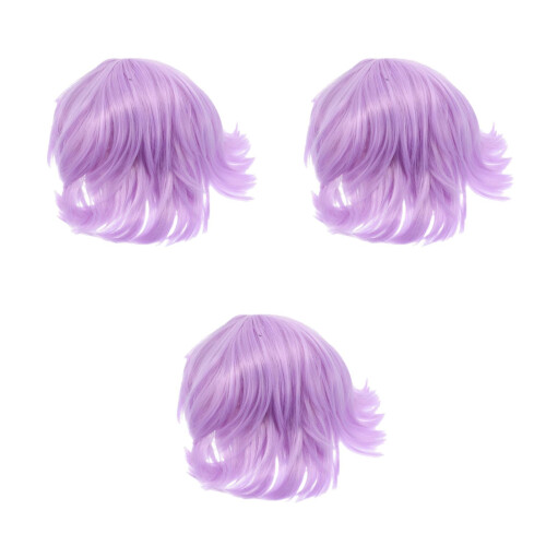 3Pièces Perruques Bob Courtes Violet Spiky Cosplay Unisexe 2