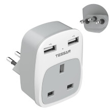 Brazil Power Adapter Travel Plug, TESSAN UK to Brazilian Power Adaptor with 2 USB Charging Ports, Type N Plug for UK to Brazil